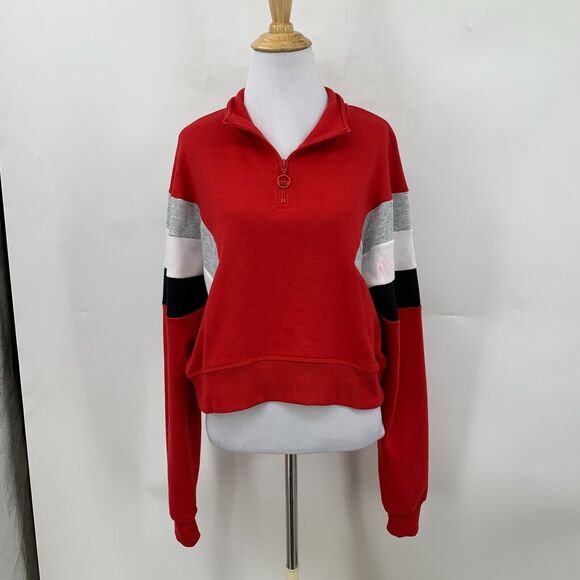 Lorna Jane Grandstand Sweater Womens M Red Colorblock Quarter Zip High Neck Crop - Picture 2 of 14